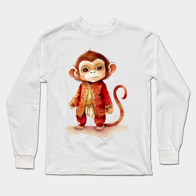 Watercolor Chinese Zodiac Year of the Monkey Long Sleeve T-Shirt by artsyindc